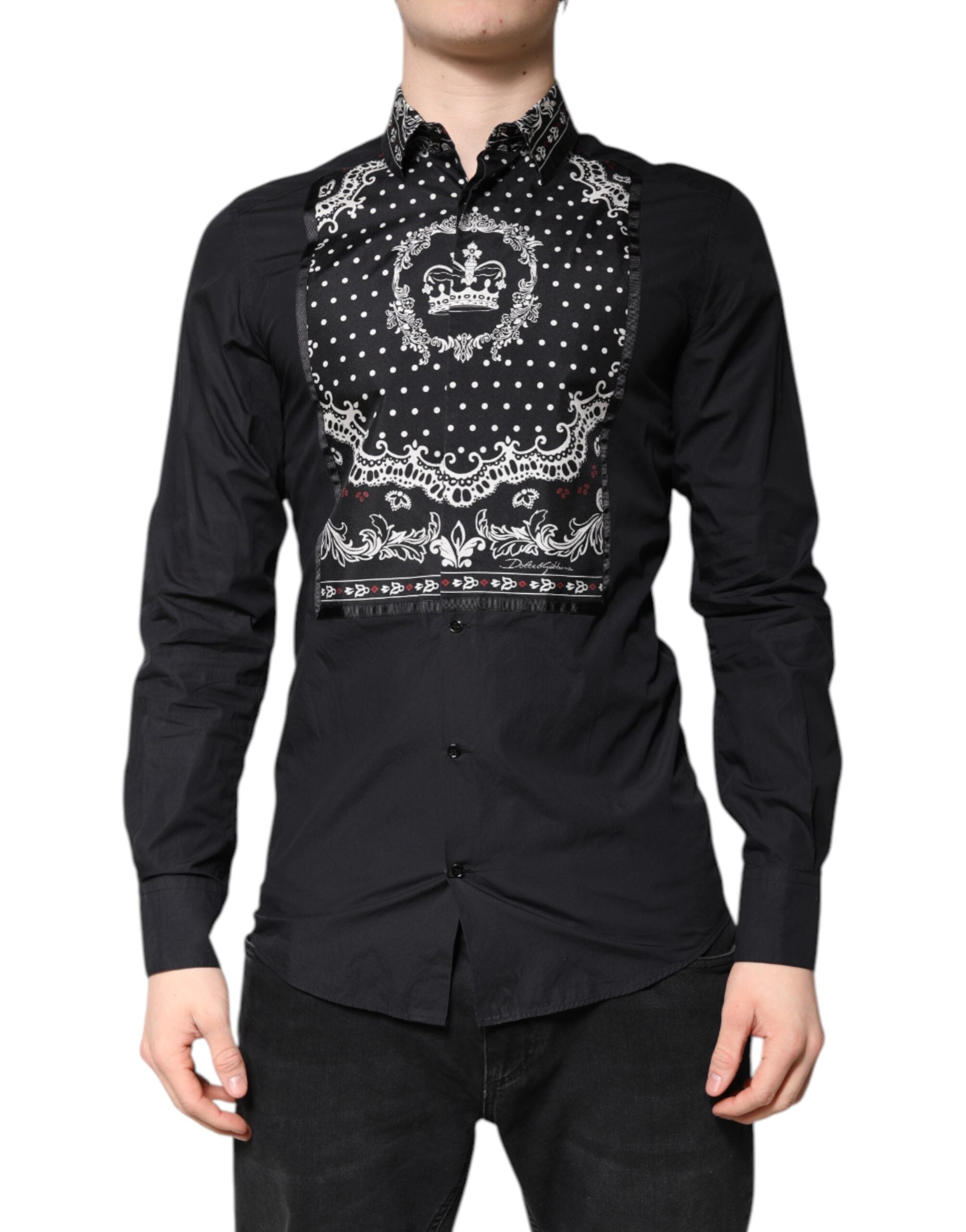 Dolce & Gabbana Black White Bandana GOLD Formal Shirt